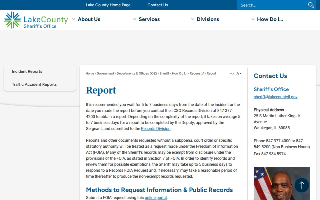 Lake County Sheriff records and report instructions